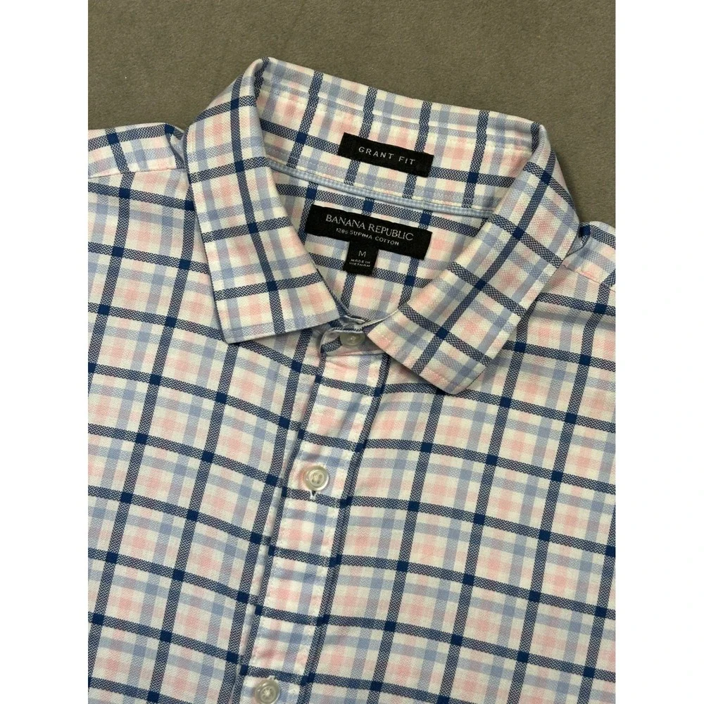 Banana Republic Grant Fit Plaid Button Down‎ Shirt Men's Medium Blue Pink White